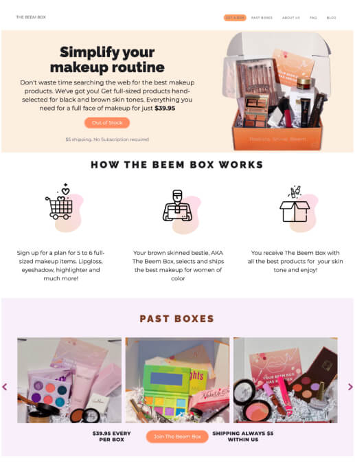 Subscription website template with a tan hero section