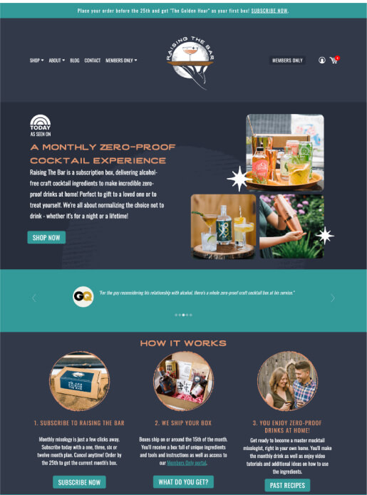 Subscription website template with a large product photo